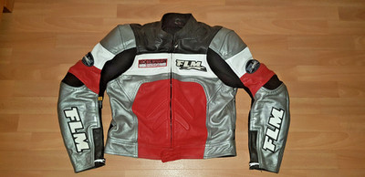 LEDERJACKE ECHTLEDER FLM GRÖßE 56 ROT/SILBER/SCHWARZ/WEIß ABSOLUT NEUWERTIG  ️