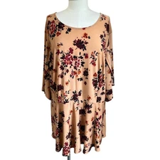 Cocomo Peach Orange Floral Tulip Sleeve Tunic Blouse Plus Size 3X