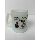 1965, Snoopy, Charlie Brown milk glass mug, USA United Feature Syndicate vintage
