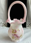 Fenton Pink Rosalene Basket Limited Edition Hand Painted 454 / 1500