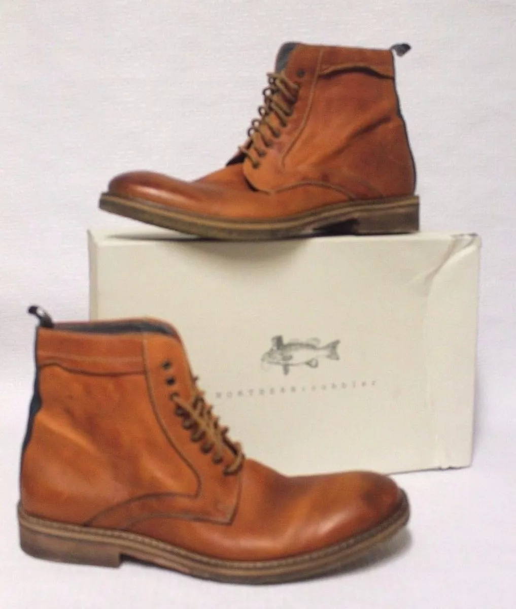 Northern Cobbler Leather Boots Loach Tan Petrol Mens Size US 10 EU