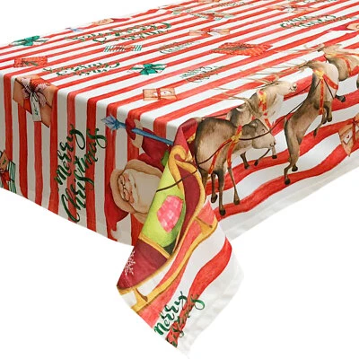 Nappe De Noël 24 Places Antimacule Père Noël Avec Traîneau Rennes Cadeaux 5659 - Photo 1/2