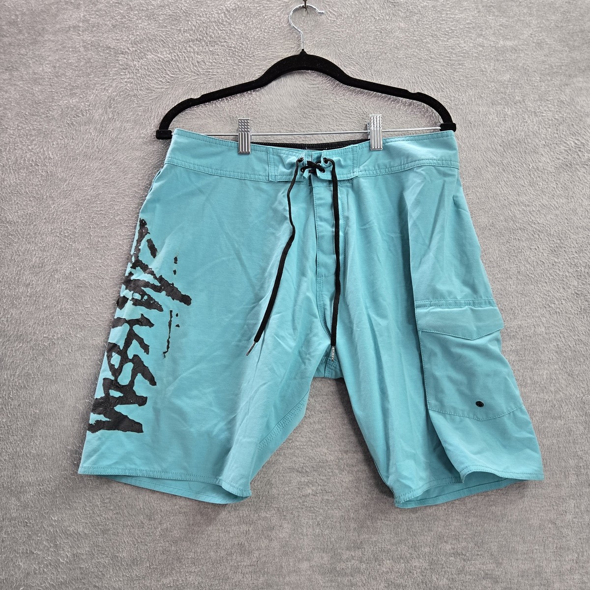 未使用00年 OLD STUSSY BORD SHORTS 32インチ 希少 Stussy Men Swimwear 32 Blue Board Shorts Logo Cargo Pocket