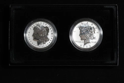 2023 Morgan & Peace Silver Dollar Reverse Proof - SET OF 2 - Mint box & COA!