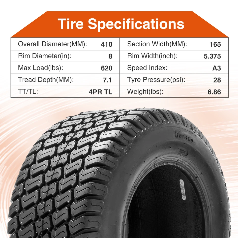 Set 2 16x6.50-8 Lawn Mower Tires 16x6.5x8 4Ply Turf Mower Tractor Tyres Tubeless - Image 3 of 4
