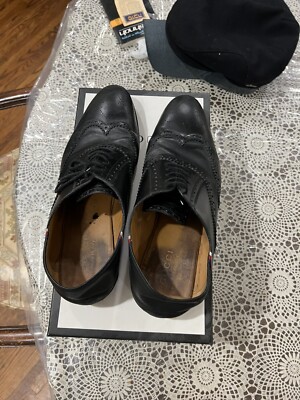 Gucci Men\'s Perforated Black Leather Stripe Logo Oxford Shoes N1154 Size 11 box Gucci | Shoes | Gucci Mens Perforated Black Leather Stripe  main image 4