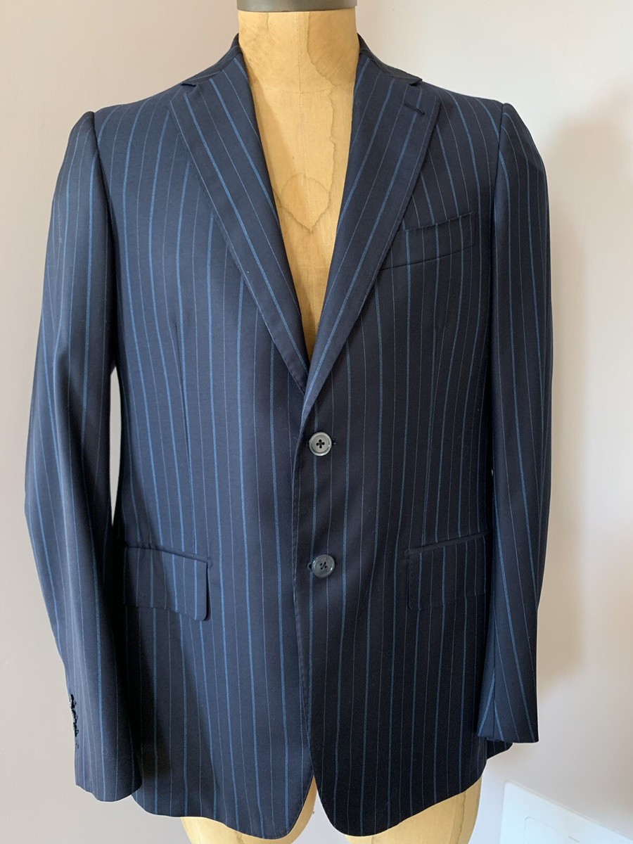 Isaia Blazer Blue Stripe jacket sz US 42 Soft 100% Light Weight