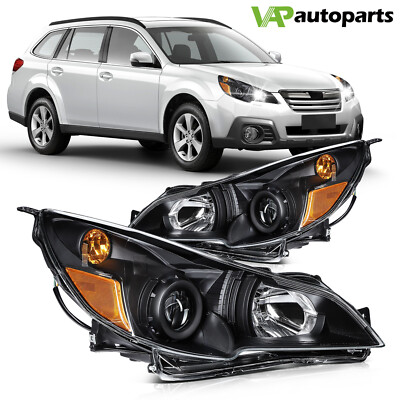 For Subaru Legacy/Outback 2010-2014 Black Housing Front Headlights Assembly Pair