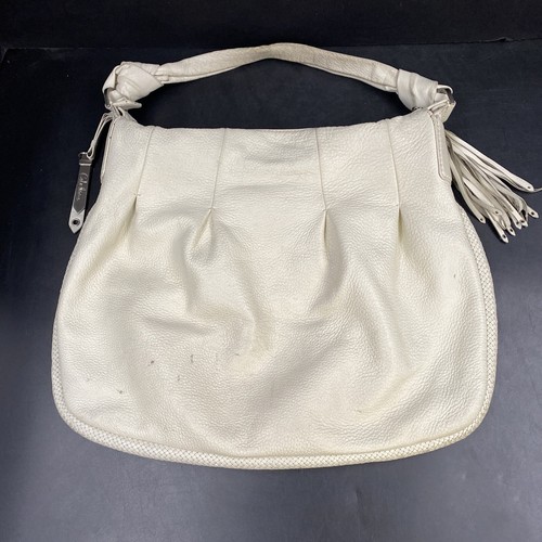 Womens Cole Haan Large White Pebble Faux Leather Braided Shoulder Handbag Purse