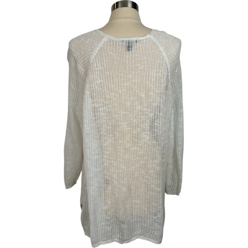 Maglione bianco EILEEN FISHER donna taglia XL scollo V cotone biologico lino tessuto aperto - Foto 11 di 18