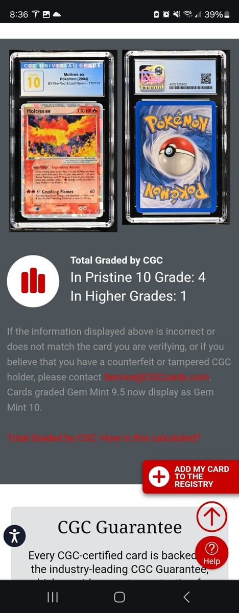 POP 4) CGC 10 PRISTINE Pokemon Moltres Ex 115/112 ICE Holo POP 4) CGC 10 PRISTINE Pokemon Moltres Ex 115/112 ICE Holo
