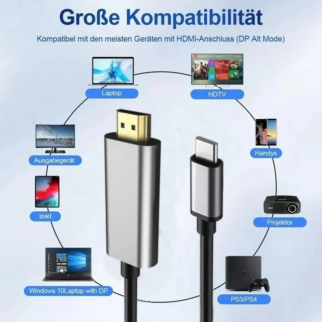USB-C Typ-C HDMI 4K HD TV AV Adapter Kabel für Macbook Pro Samsung Huawei 2M - Bild 2 von 4