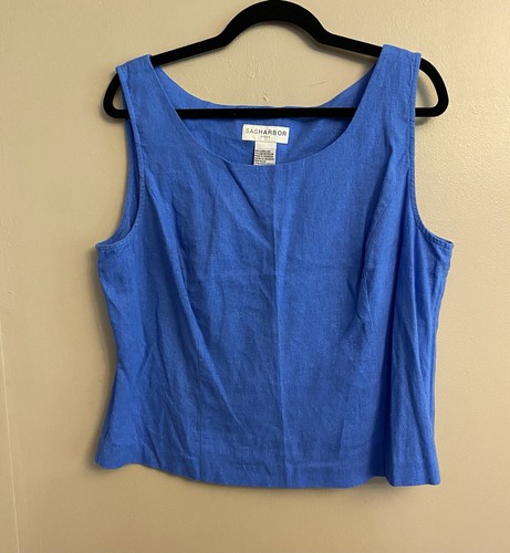 Sag Harbor Linen Blend Tank Women’s Size 16 Blue Round Neckline Side Zip