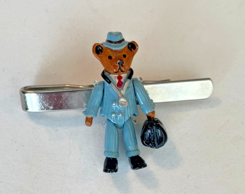 Teddy Bear Doctor Tie Clasp - Painted Enamel Minnie Maria Figurine - 1 1/4 inch