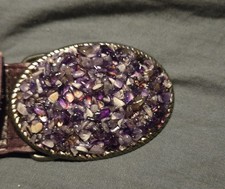 AVIGNON Vintage Purple Leather Belt  AMETHYST BUCKLE - Women's Large 36