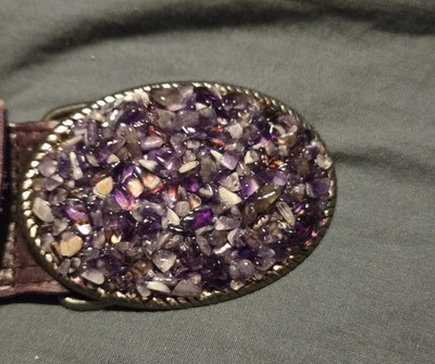 AVIGNON Vintage  Purple Leather Belt   AMETHYST BUCKLE - Women's Large 36