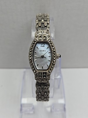 Elgin II Crystal Marcasite Silver Tone Ladies Quartz Watch NEW BATTERY Elgin II Crystal Marcasite Silver Tone Ladies Quartz Watch  main image 4