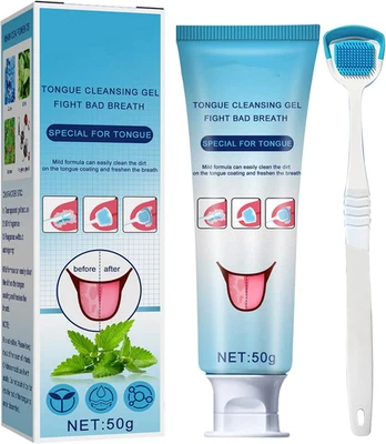 SONGQEE Tongue Cleaner Gel with Tongue Brush, Tongue Scraper, Tongue Cleaner Kit, Fresh