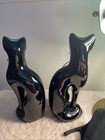 Pair Black Cats Green Eyes 8” Figurines Retro — photo 3