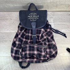 Jack Wills Plaid Rucksack Backpack Navy Pink Check Canvas Bag British Style