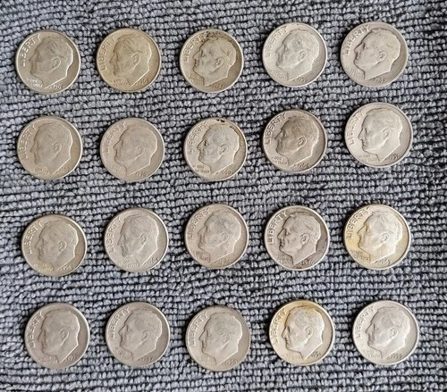 Lot of 20 circulated 90% Silver Roosevelt Dimes-various dates/mintmarks
