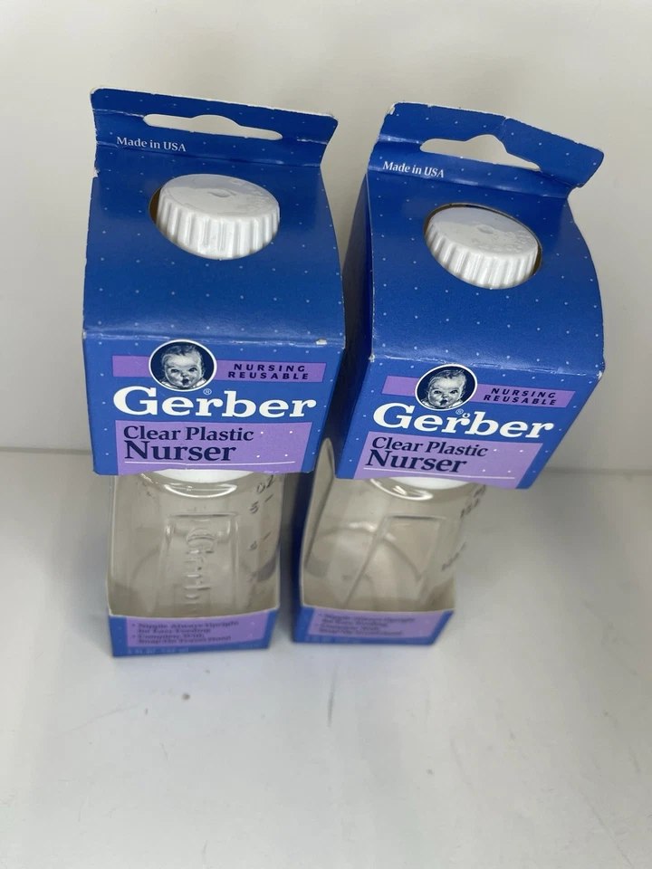 Two VintageGerber 1991 Clear Plastic Nurser Latex Nipple 5 Fl Oz Made In USA - Image 2 of 4