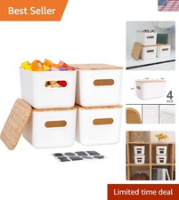 4 Medium-Sized Stackable Storage Containers with Bamboo Lids - 10.23"x7.08"