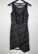 Lipsy Black Lace Bandage Dress Asymmetric Hem Bodycon UK 8 Occasion Party