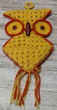 Handmade - Crochet - Vintage Owl Wall Hanging 1970's Vibe