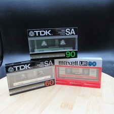 Sealed NEW TDK SA60 SA90 and Maxell UR90 Blank Cassette Vintage Sealed Hi Positi