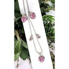 Collar Corazón Rosa - Collar Dije Corazón Plata con Gemas Rosas - 15.75" + 3.5"