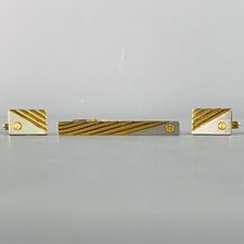 DUNHILL Gold Silver Engraved Metal Cuff Link Tie Clip Set