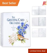 Greeting Card Organizer Floral Bird Design 10x8.5 Inch Spiral Bound