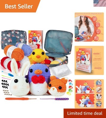 Beginner-Friendly Crochet Animal Kit with Instructions & Portable Case