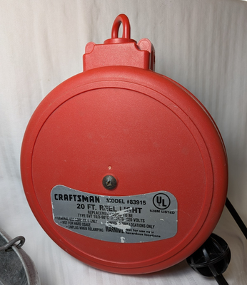 Vintage Sears Craftsman 20-Ft Retractable Cord, Work Reel w/ Bulb