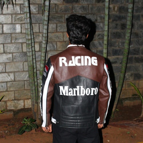 Vintage Marlboro Leather Motorcycle Racing Jacket Brown Black New All Sizes - Picture 15 of 15