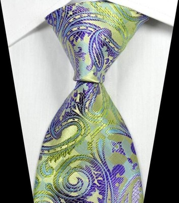 New Paisley Green Purple Jacquard Woven 100% Silk Fashion Men's Tie Necktie
