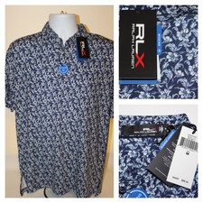  98 RLX Ralph Lauren Mens Size M Floral Blue Polo Golf Shirt Performance Stretch