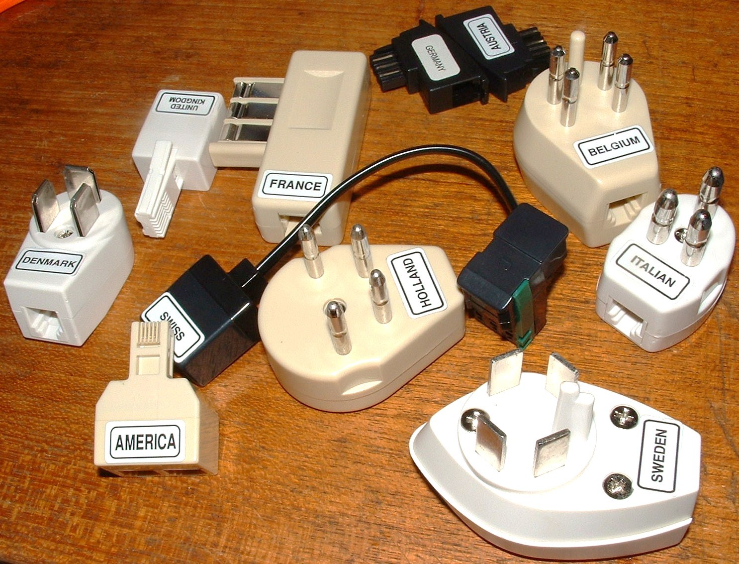 Western European telephone/modem adaptors  with carry bag plugs RJ11
