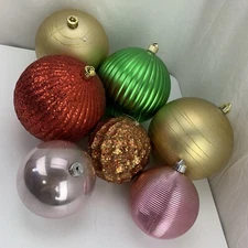 Large Round Christmas Ornament Lot Various Sizes & Colors 5.5" - 7"