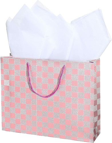 Medium Glitter Checkerboard Design Gift Wrap Bags,Holiday, Birthday,Wedding,3pcs - Picture 4 of 6