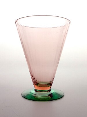 UTILITY GLASS WORKS Footed Tumbler Narrow Optic UGWS-09 Pink-Orange/Teal 1920s