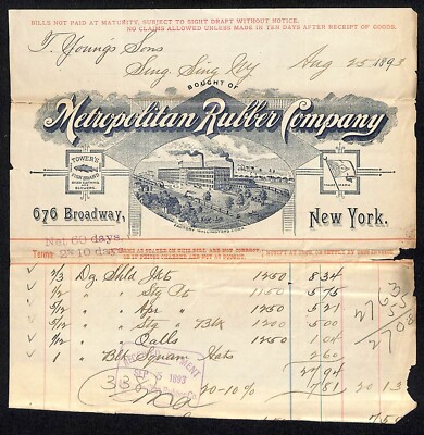 Metropolitan Rubber Co. Broadway NYC 1893 Billhead Townsend Young Sing Sing (#2)