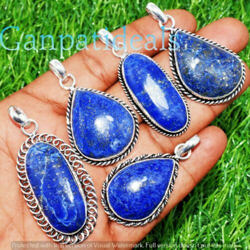 Lapis Lazuli Gemstone Pendant 925 Silver Plated Wholesale 5pcs Jewelry Lots - Picture 1 of 2