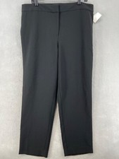St John Pants Womens Sz 10 Emma Black Mid Rise Flat Front Wide Tapered Cropped