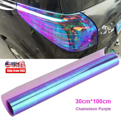 Car Self Adhesive Shiny Chameleon Headlights Tail Fog Lights Films Purple 100CM