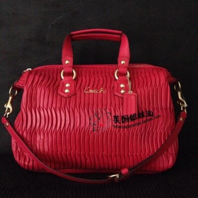 coachバック COACH F23966 Ashley Gathered Leather Satchel Handbag B4/Raspberry