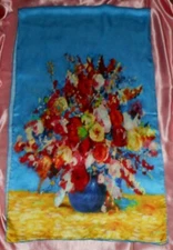 USA Large Silk Scarf Satin Charmeuse Blue Pink Gold Floral Painting Motif  