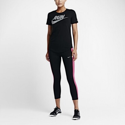$55 NEW Womens Dri-Fit Essential Running  Capri Black Pink S M L XL