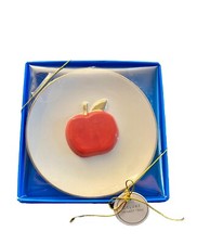 Teacher's Gift Ring Dish Raised Red Apple Ceramic Boxed 4" diameter plate